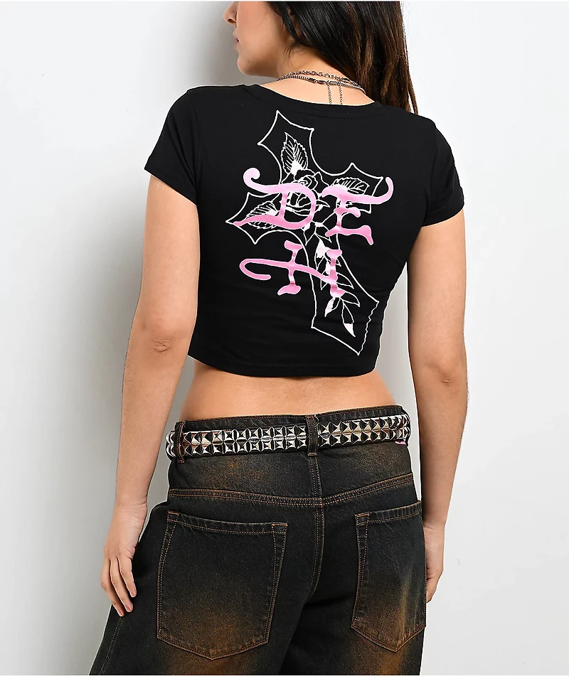 Ed Hardy Flame Cross Black Crop T-Shirt