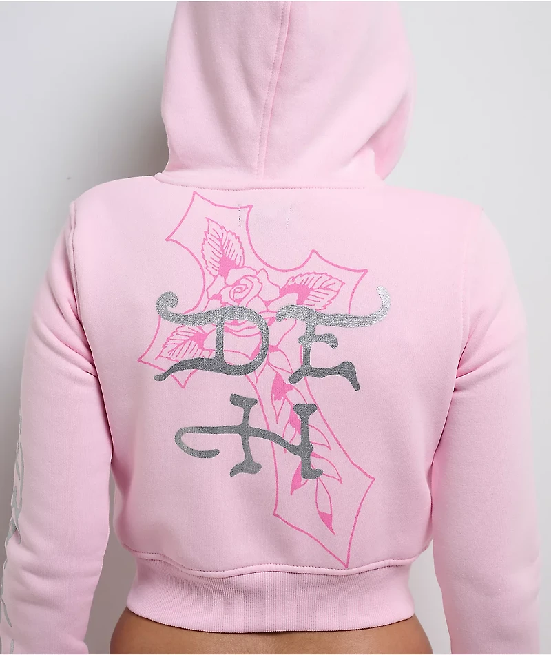 Ed Hardy Flame Cross Pink Ballerina Crop Zip Hoodie