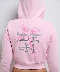 Ed Hardy Flame Cross Pink Ballerina Crop Zip Hoodie