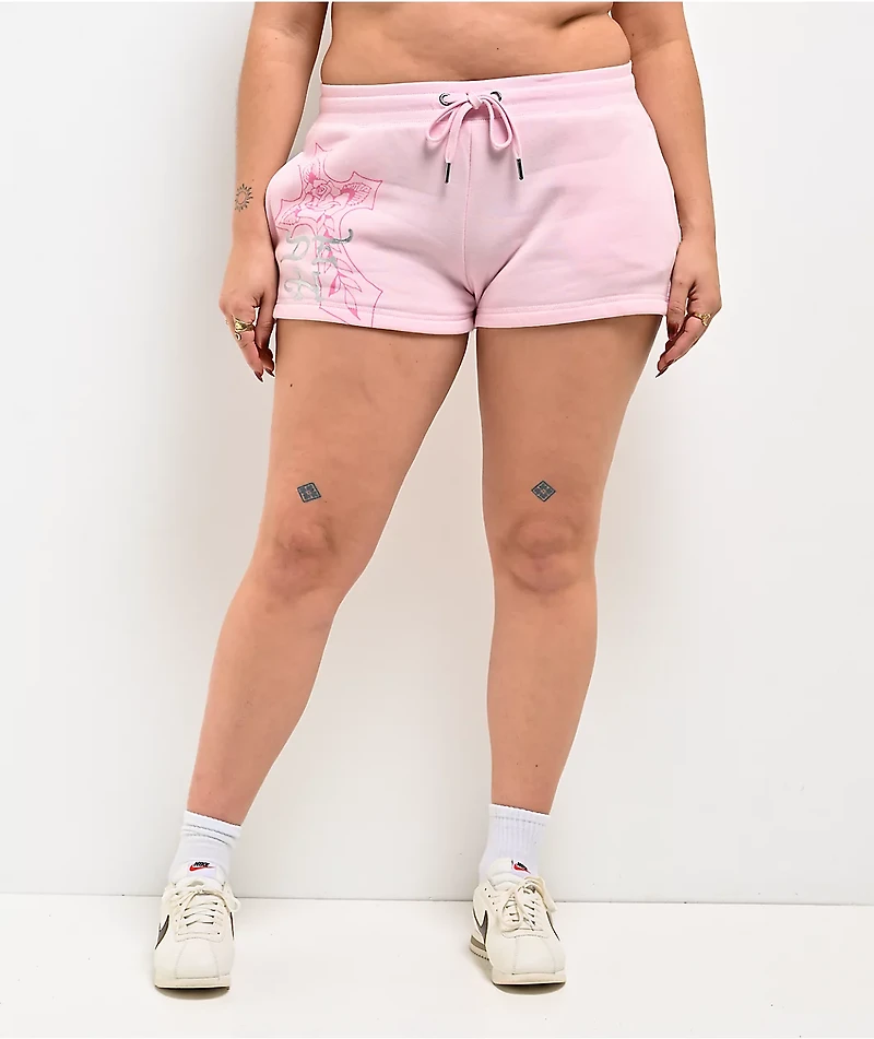 Ed Hardy Flame Cross Pink Ballerina Sweat Shorts