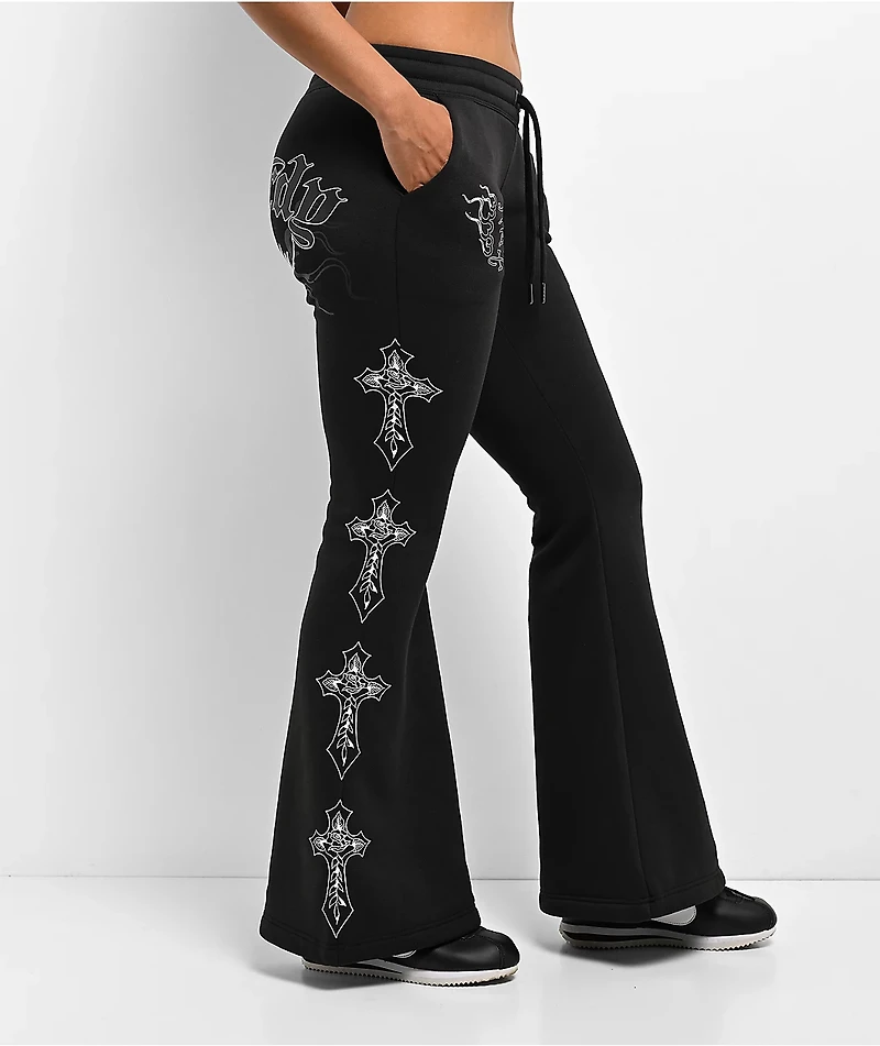 Ed Hardy Flame Cross Y2K Black Sweatpants
