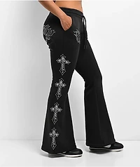 Ed Hardy Flame Cross Y2K Black Sweatpants