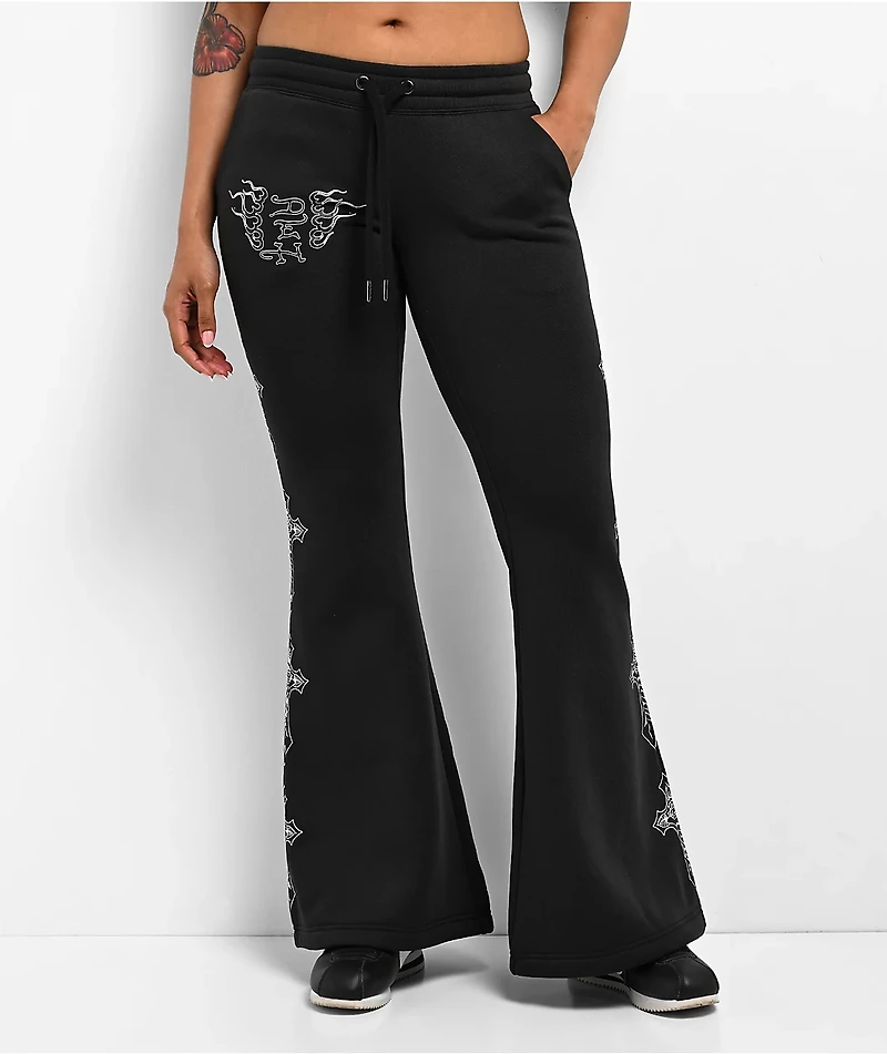 Ed Hardy Flame Cross Y2K Black Sweatpants