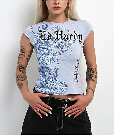 Ed Hardy Flame Dragon Light Blue T-Shirt