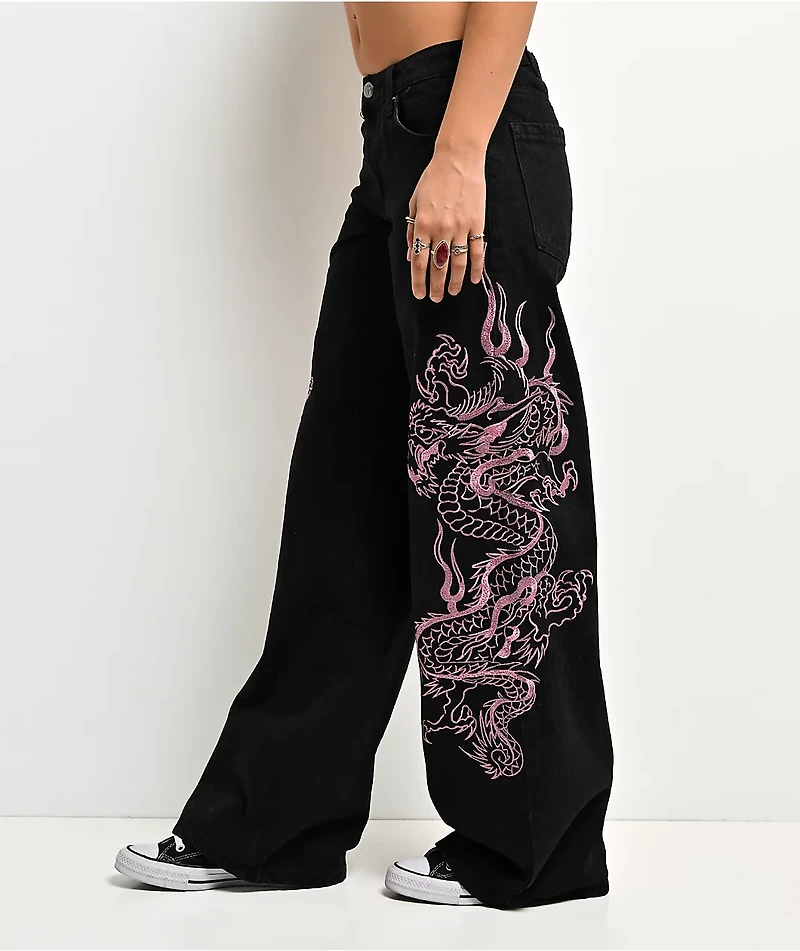 Ed Hardy Flame Dragons Black Baggy Jeans