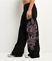 Ed Hardy Flame Dragons Black Baggy Jeans