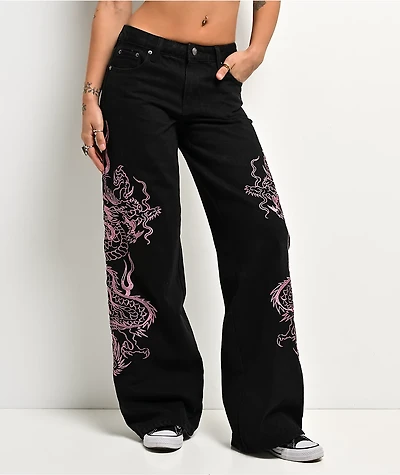 Ed Hardy Flame Dragons Black Baggy Jeans
