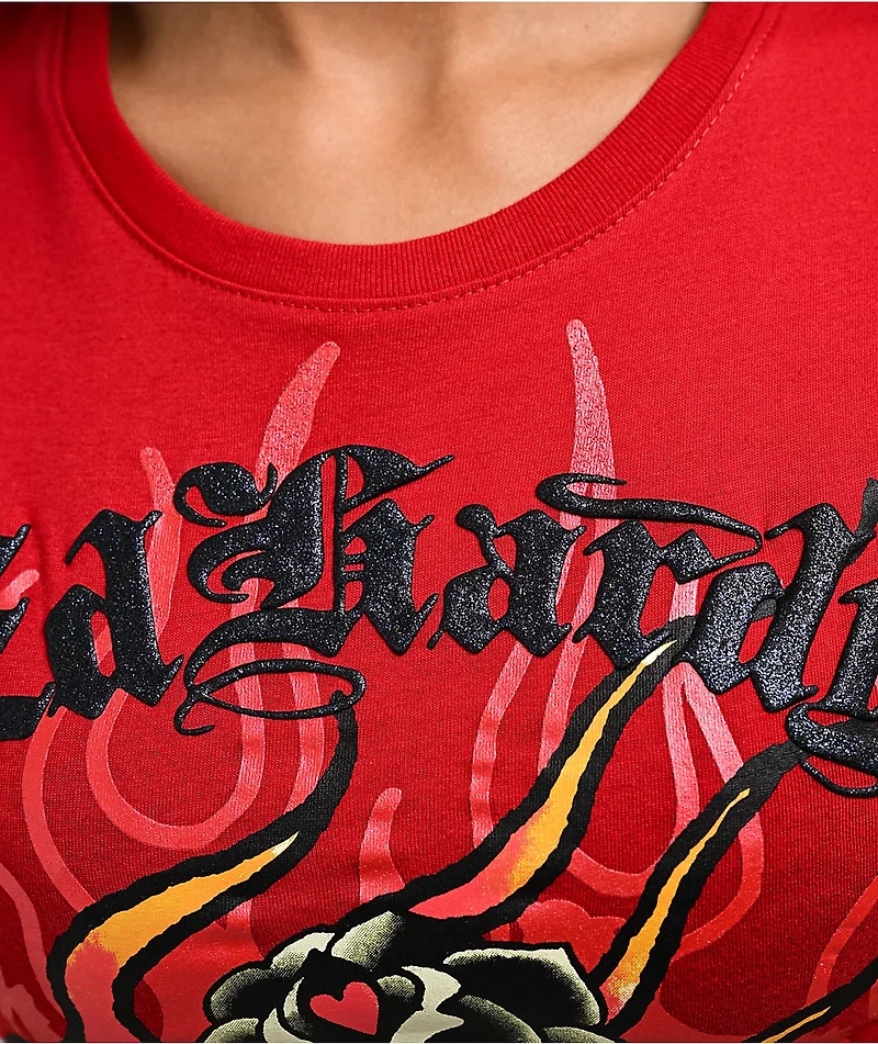 Ed Hardy Flame Rose Red T-Shirt