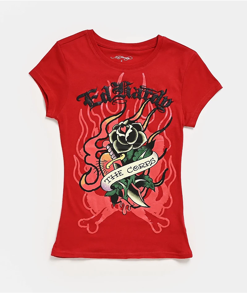 Ed Hardy Flame Rose Red T-Shirt