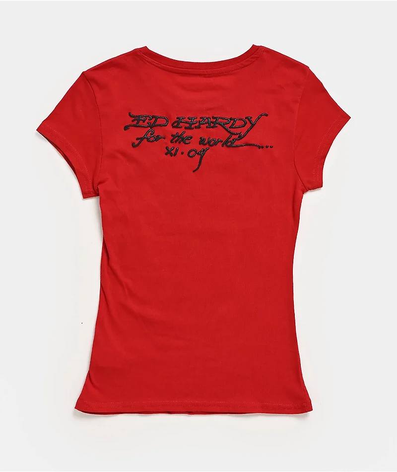 Ed Hardy Flame Rose Red T-Shirt