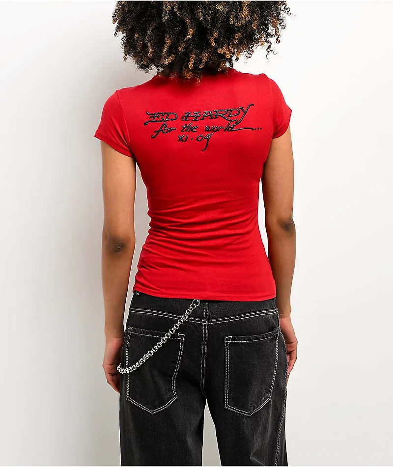 Ed Hardy Flame Rose Red T-Shirt