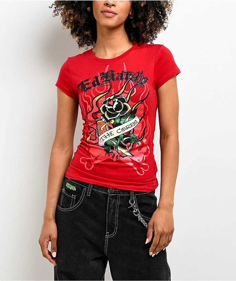 Ed Hardy Flame Rose Red T-Shirt