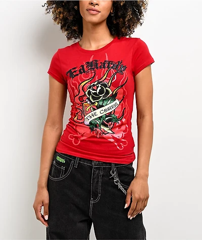 Ed Hardy Flame Rose Red T-Shirt