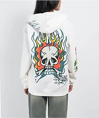 Ed Hardy Flame Skull Ivory Zip Hoodie