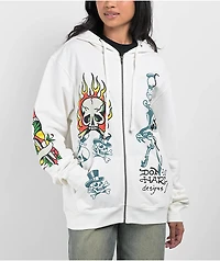Ed Hardy Flame Skull Ivory Zip Hoodie
