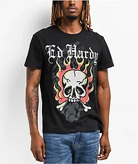 Ed Hardy Flame Skull Rhinestone Black T-Shirt