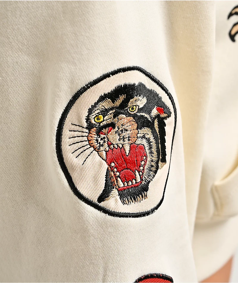 Ed Hardy Flames Cream Crop Zip Hoodie