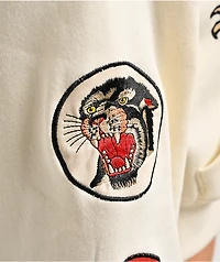 Ed Hardy Flames Cream Crop Zip Hoodie