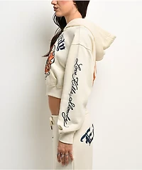 Ed Hardy Flames Cream Crop Zip Hoodie