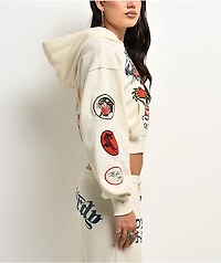 Ed Hardy Flames Cream Crop Zip Hoodie