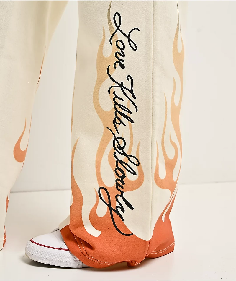 Ed Hardy Flames Cream Sweatpants