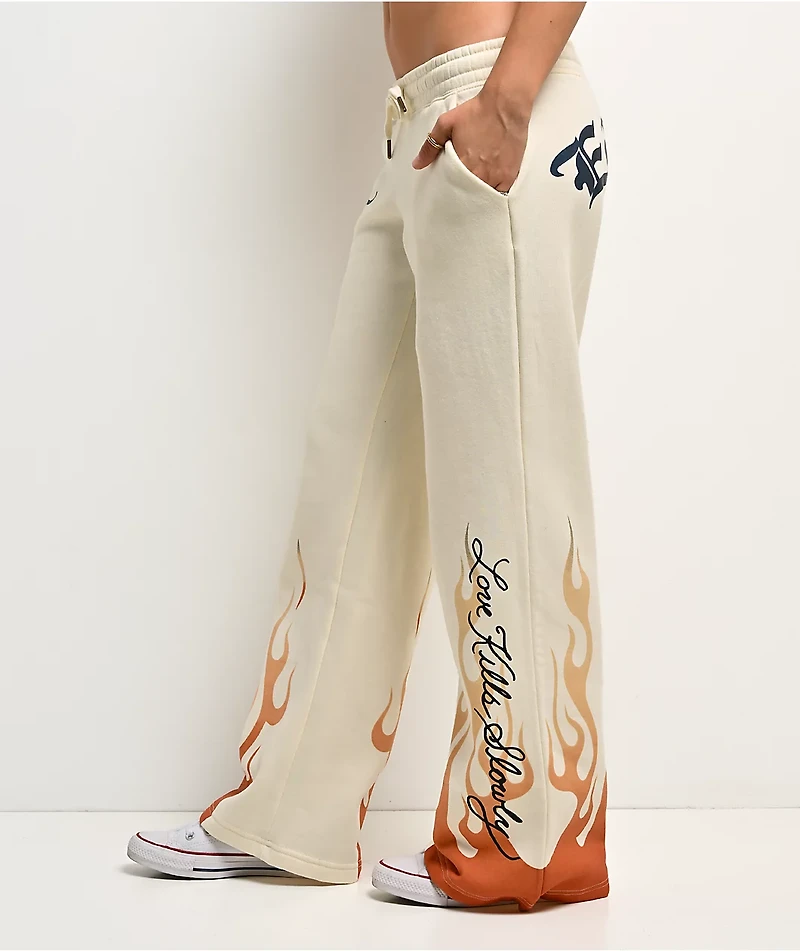 Ed Hardy Flames Cream Sweatpants