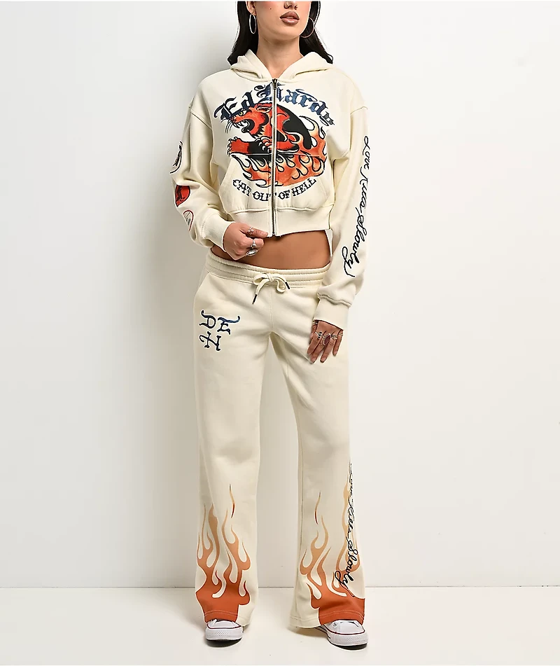 Ed Hardy Flames Cream Sweatpants