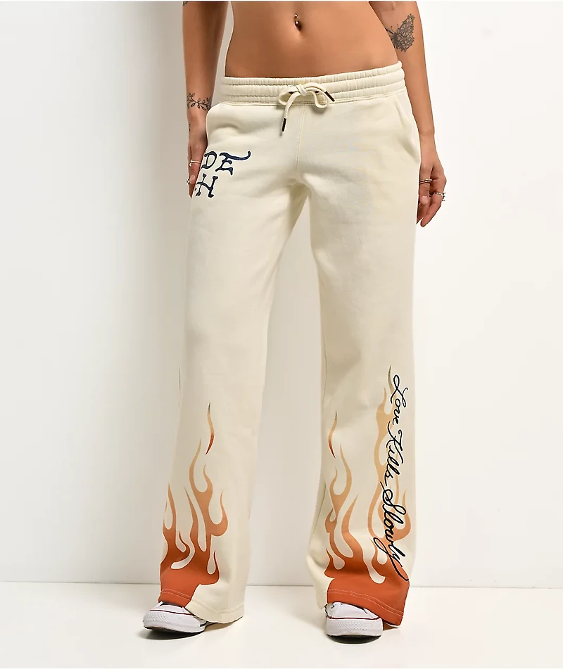Ed Hardy Flames Cream Sweatpants