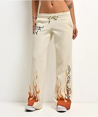 Ed Hardy Flames Cream Sweatpants