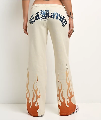 Ed Hardy Flames Cream Sweatpants