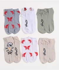 Ed Hardy Flaming Heart 6 Pack Ankle Socks