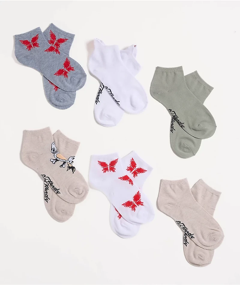 Ed Hardy Flaming Heart 6 Pack Ankle Socks
