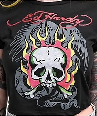 Ed Hardy Flaming Skull Black Crop T-Shirt