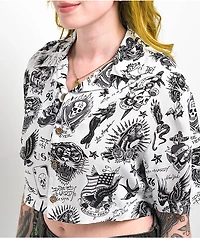 Ed Hardy Flashboard White Crop Button Up Shirt