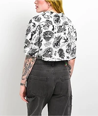 Ed Hardy Flashboard White Crop Button Up Shirt