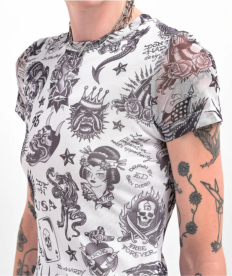Ed Hardy Flashboard White Mesh Dress