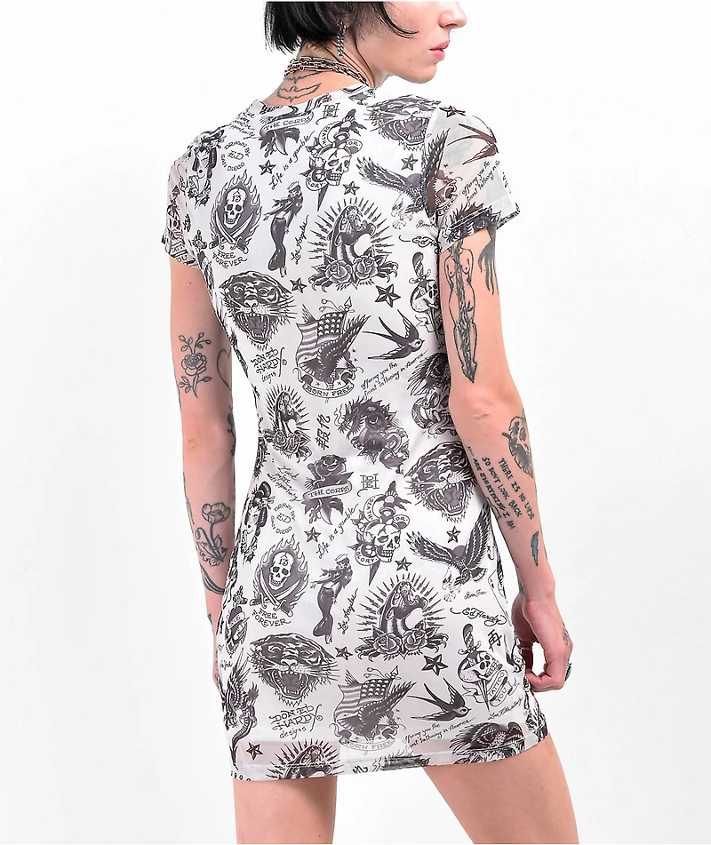 Ed Hardy Flashboard White Mesh Dress