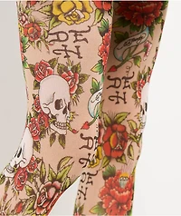 Ed Hardy Floral Tattoo Sheer Nude Tights
