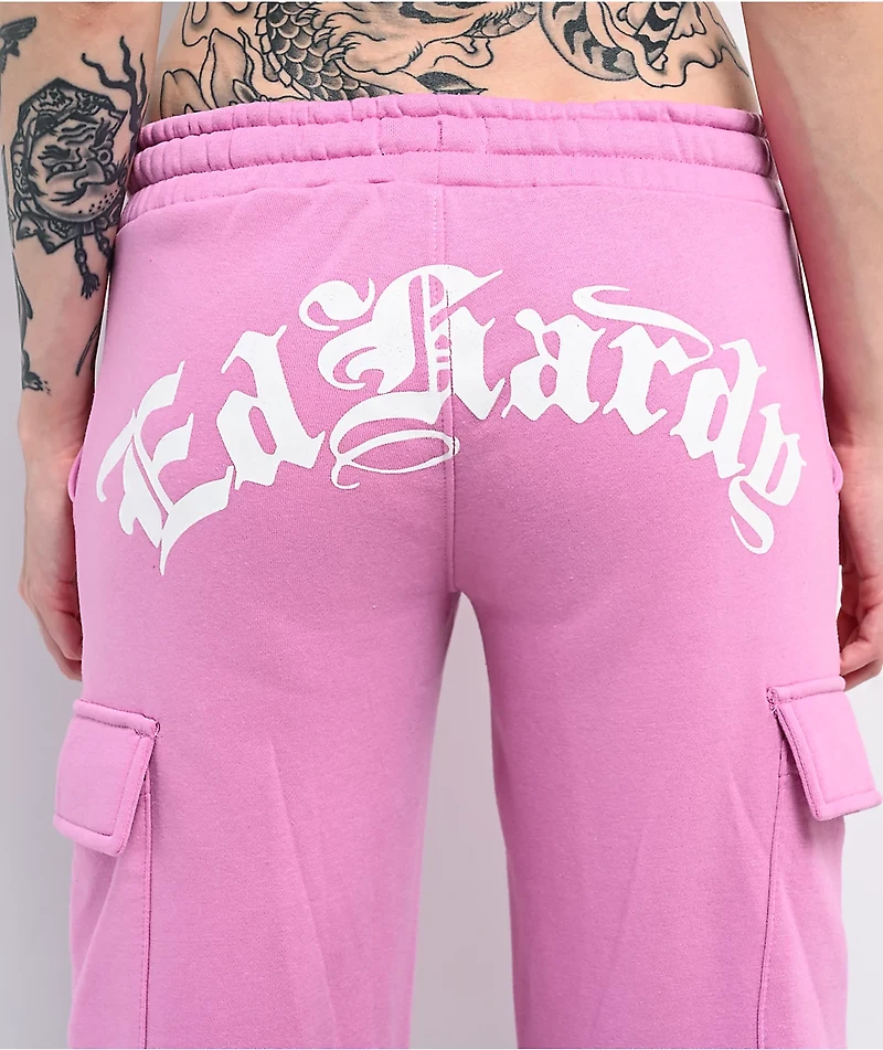 Ed Hardy Flower Skull Pink Cargo Sweatpants