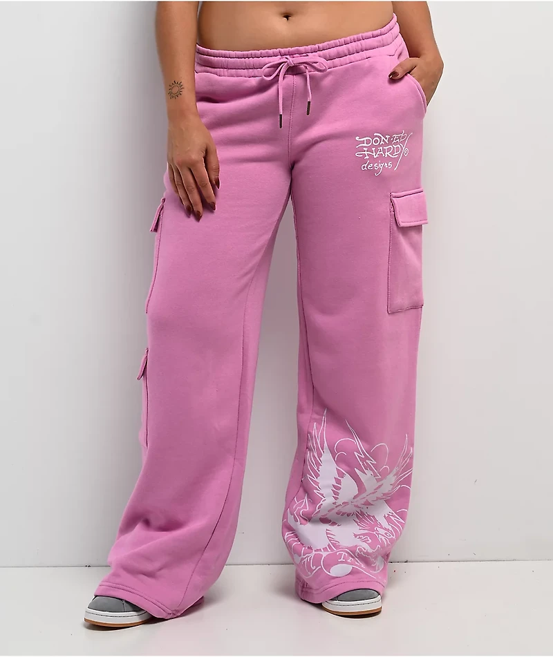 Ed Hardy Flower Skull Pink Cargo Sweatpants