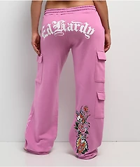 Ed Hardy Flower Skull Pink Cargo Sweatpants