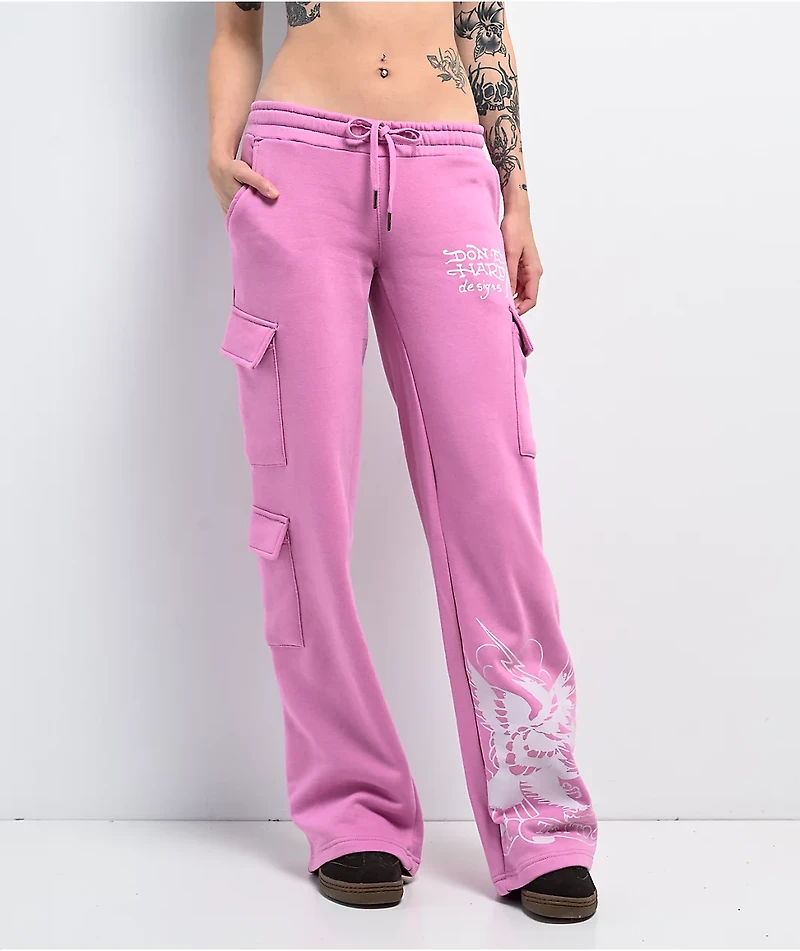 Ed Hardy Flower Skull Pink Cargo Sweatpants