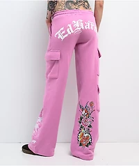 Ed Hardy Flower Skull Pink Cargo Sweatpants