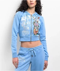 Ed Hardy Flower Skulls Powder Blue Crop Zip Hoodie