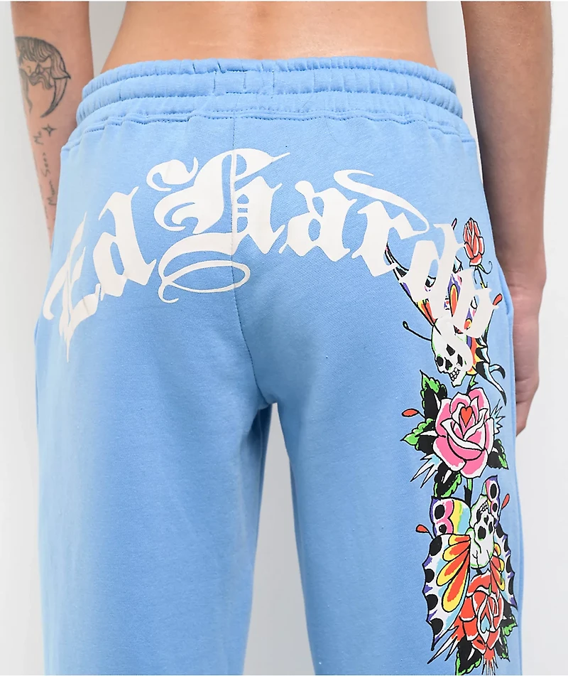 Ed Hardy Flower Skulls Powder Blue Sweatpants
