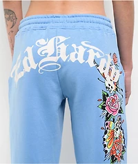 Ed Hardy Flower Skulls Powder Blue Sweatpants