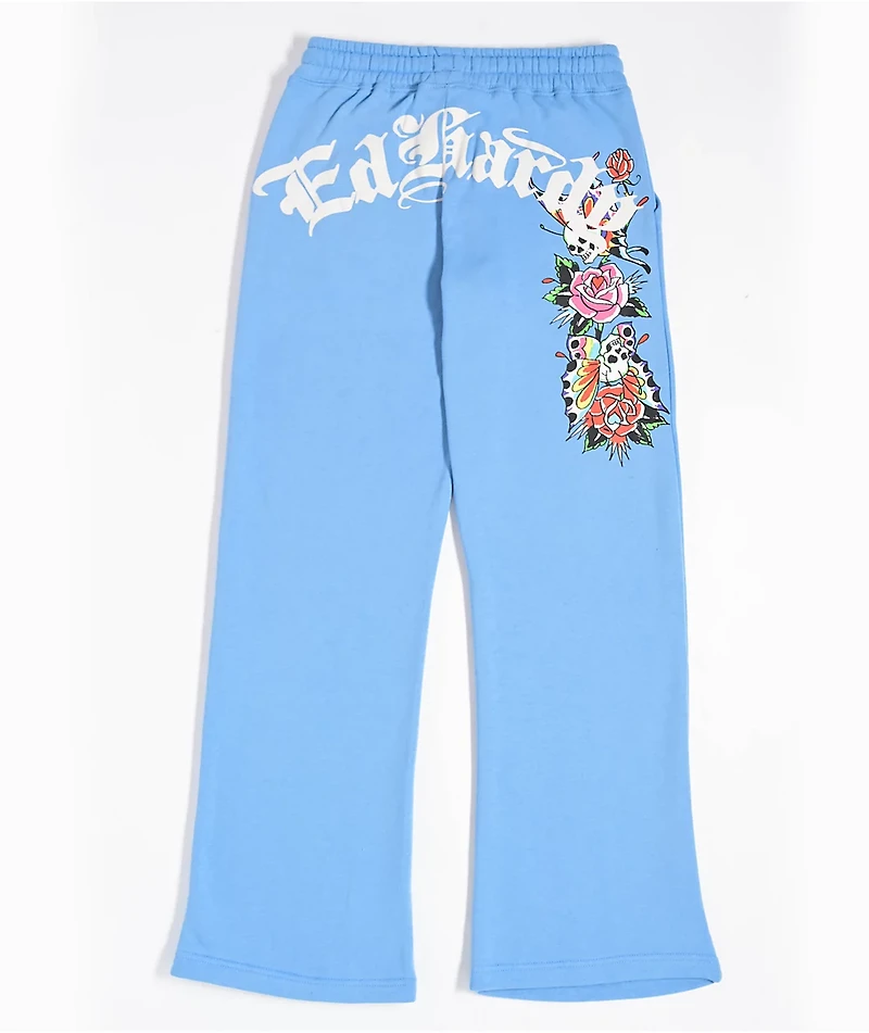 Ed Hardy Flower Skulls Powder Blue Sweatpants