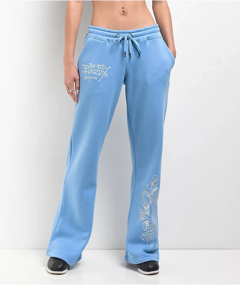 Ed Hardy Flower Skulls Powder Blue Sweatpants