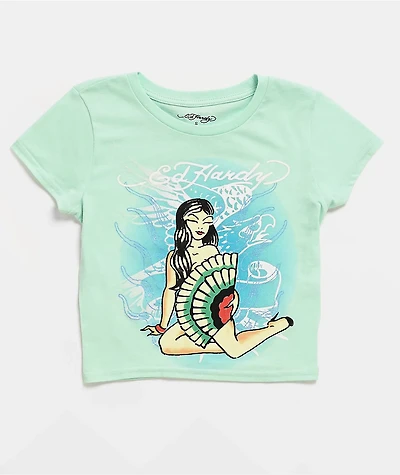 Ed Hardy Geisha Blue Crop T-Shirt