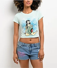 Ed Hardy Geisha Blue Crop T-Shirt